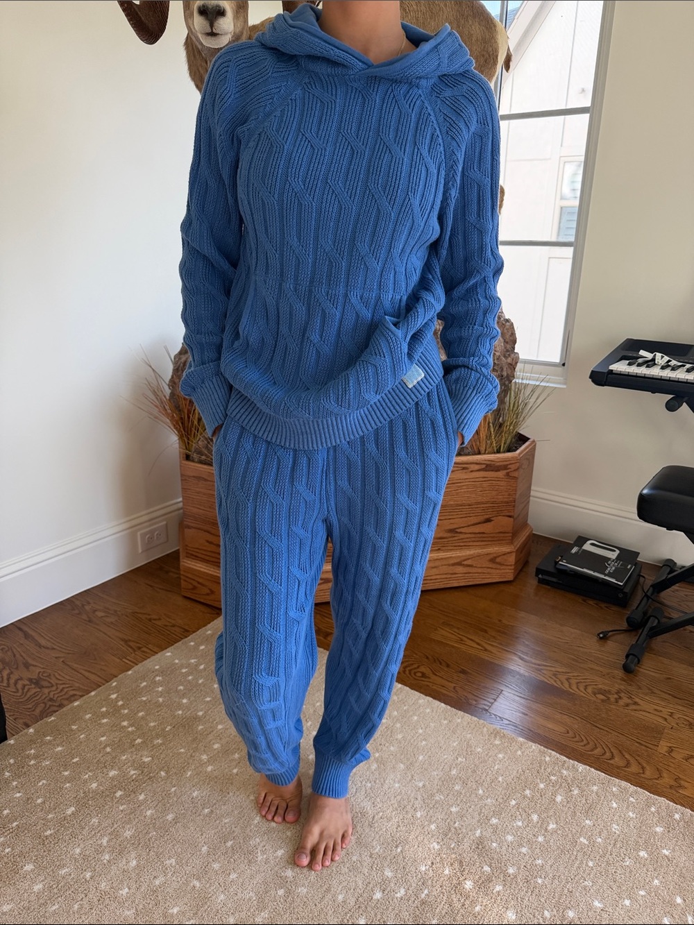 Reuben Oliver Blue Cable-Knit Hooded Sweater & Pant Set, S
